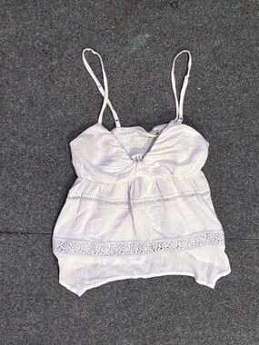 White Lightweight Lace Trim Spaghetti Strap Tank